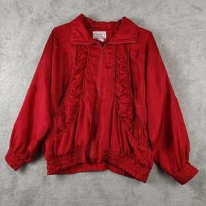 Vtg 90s Silk Track Jacket Windbreaker Ruching VTG Carolina‎ Bay Full Zip Pockets